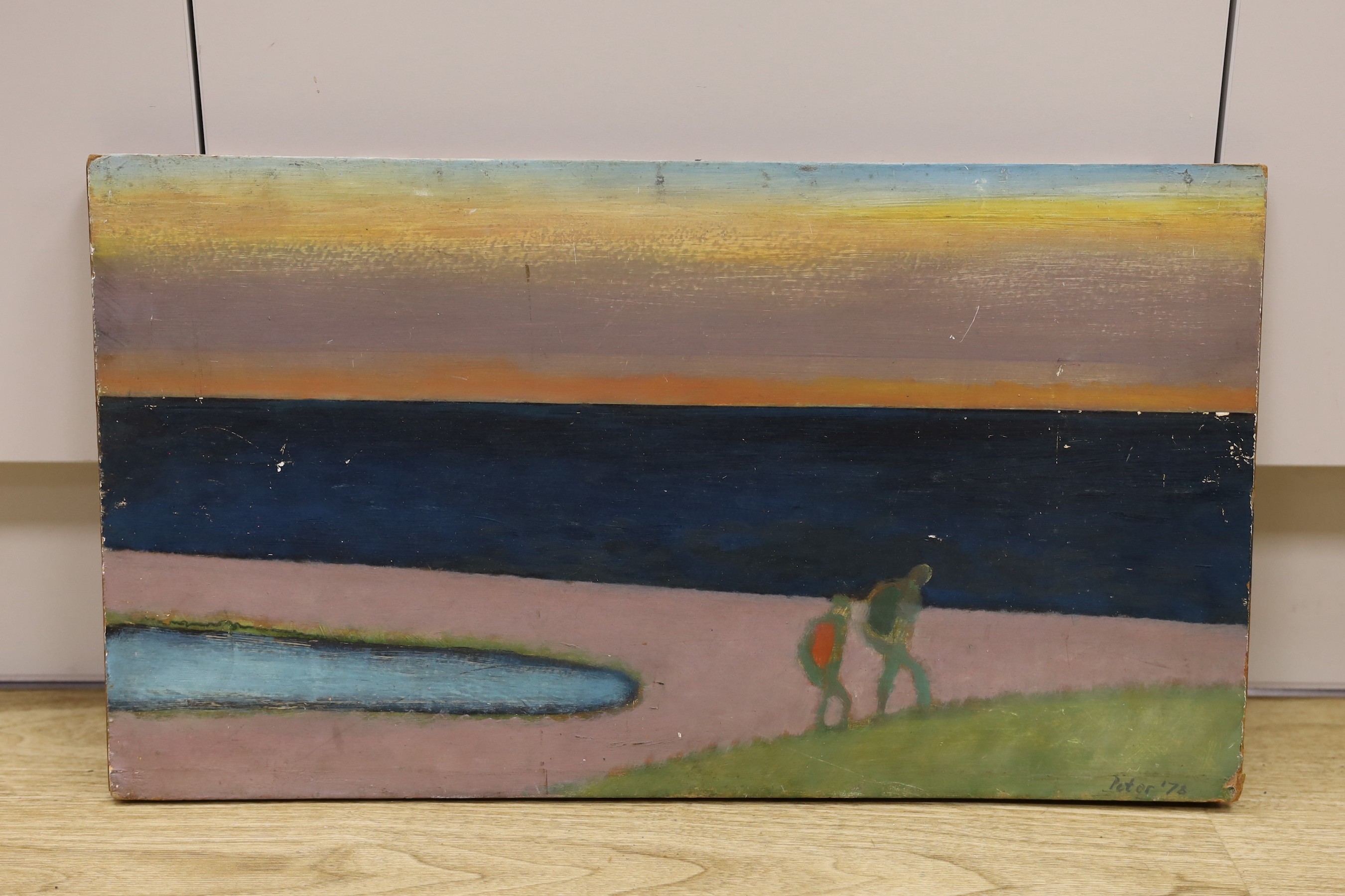 Peter Carey, oil on board, 'Wide Open Spaces', signed and dated '78, 32 x 57cm, unframed